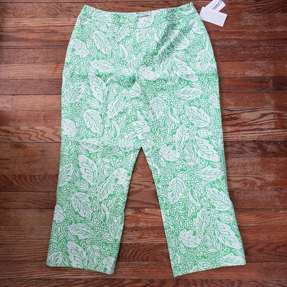 Pendleton Silk Cotton Lined Crop Pants Size 12 Green Floral Cottagecore Summer